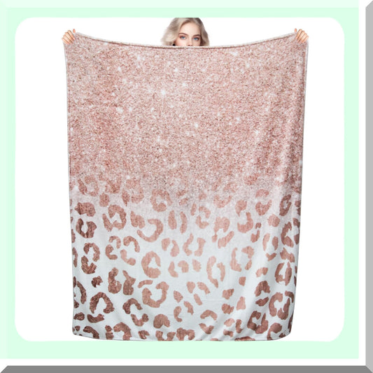 Rose Gold Leopard Glitter Fleece Throw - Soft & Cozy Blanket for Bedding, Office, Sofa, Chair Decor - 50x60 inches