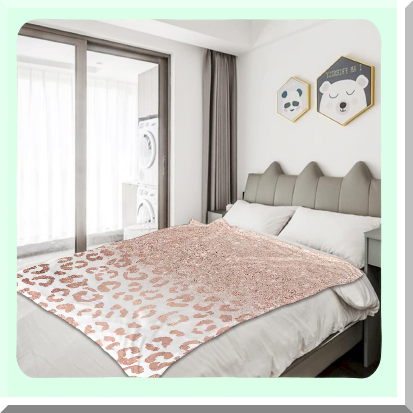 Rose Gold Leopard Glitter Fleece Throw - Soft & Cozy Blanket for Bedding, Office, Sofa, Chair Decor - 50x60 inches