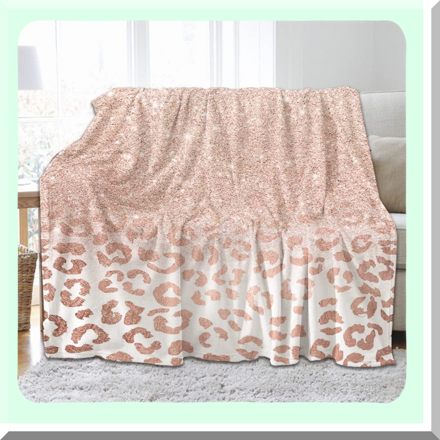 Rose Gold Leopard Glitter Fleece Throw - Soft & Cozy Blanket for Bedding, Office, Sofa, Chair Decor - 50x60 inches