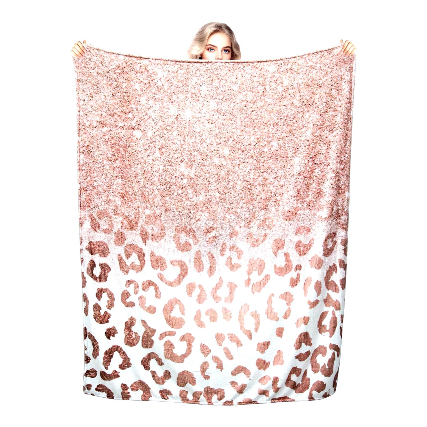 Rose Gold Leopard Glitter Fleece Throw - Soft & Cozy Blanket for Bedding, Office, Sofa, Chair Decor - 50x60 inches