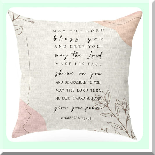 Blessed Verse Pillow Cover - Scripture Art Farmhouse Decor - Christian Religious Gift - Church Home Office Bedroom Living Room Porch Decoration - 18x18 Inches