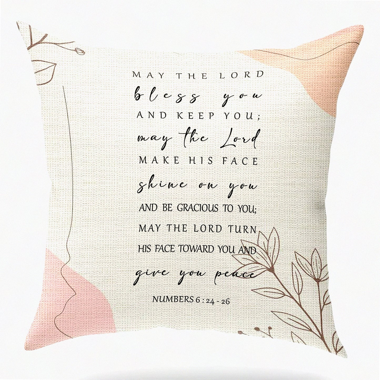 Blessed Verse Pillow Cover - Scripture Art Farmhouse Decor - Christian Religious Gift - Church Home Office Bedroom Living Room Porch Decoration - 18x18 Inches