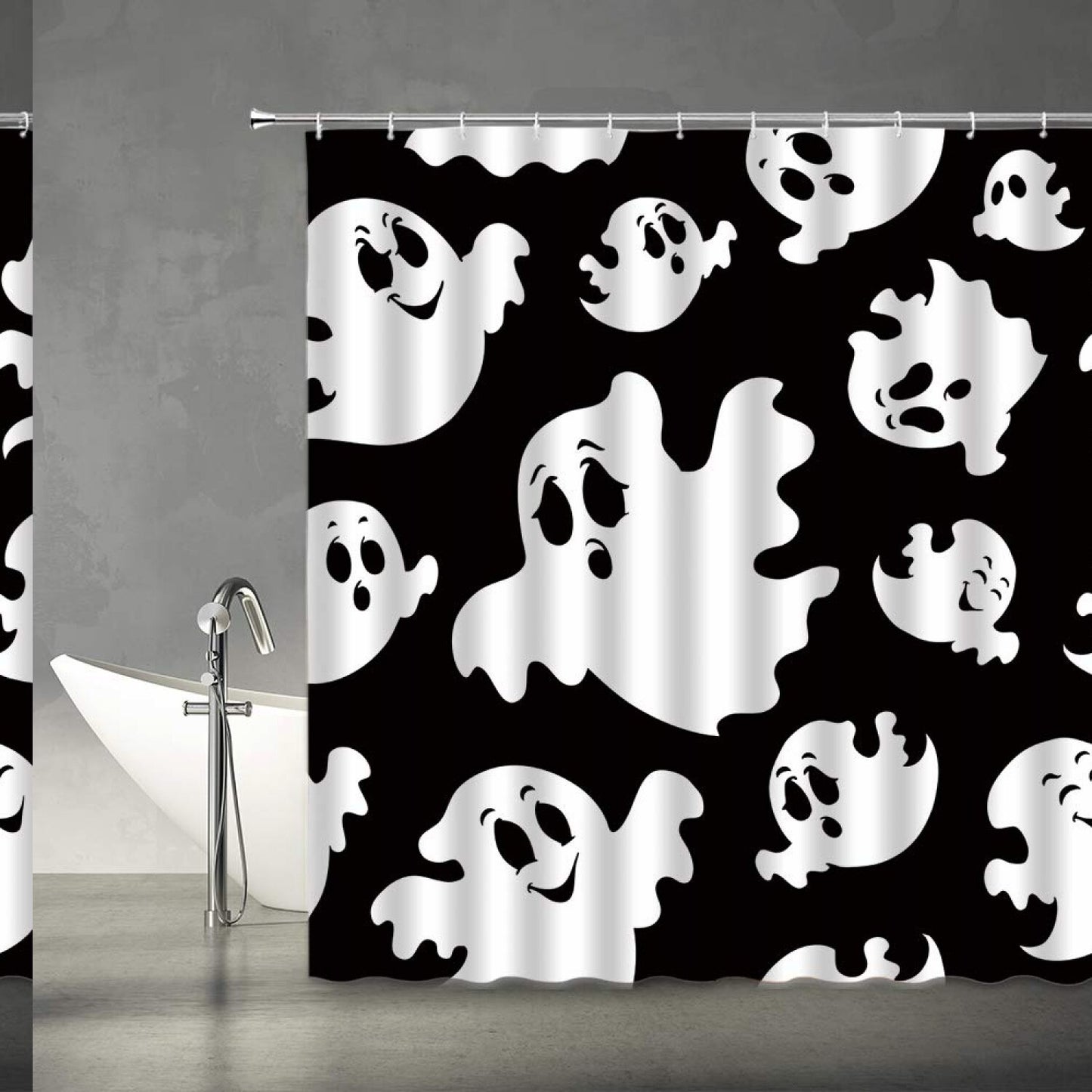 Black and White Ghosts Shower Curtain 70x70 inches