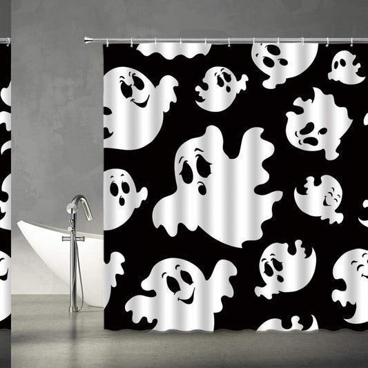 Black and White Ghosts Shower Curtain 70x70 inches