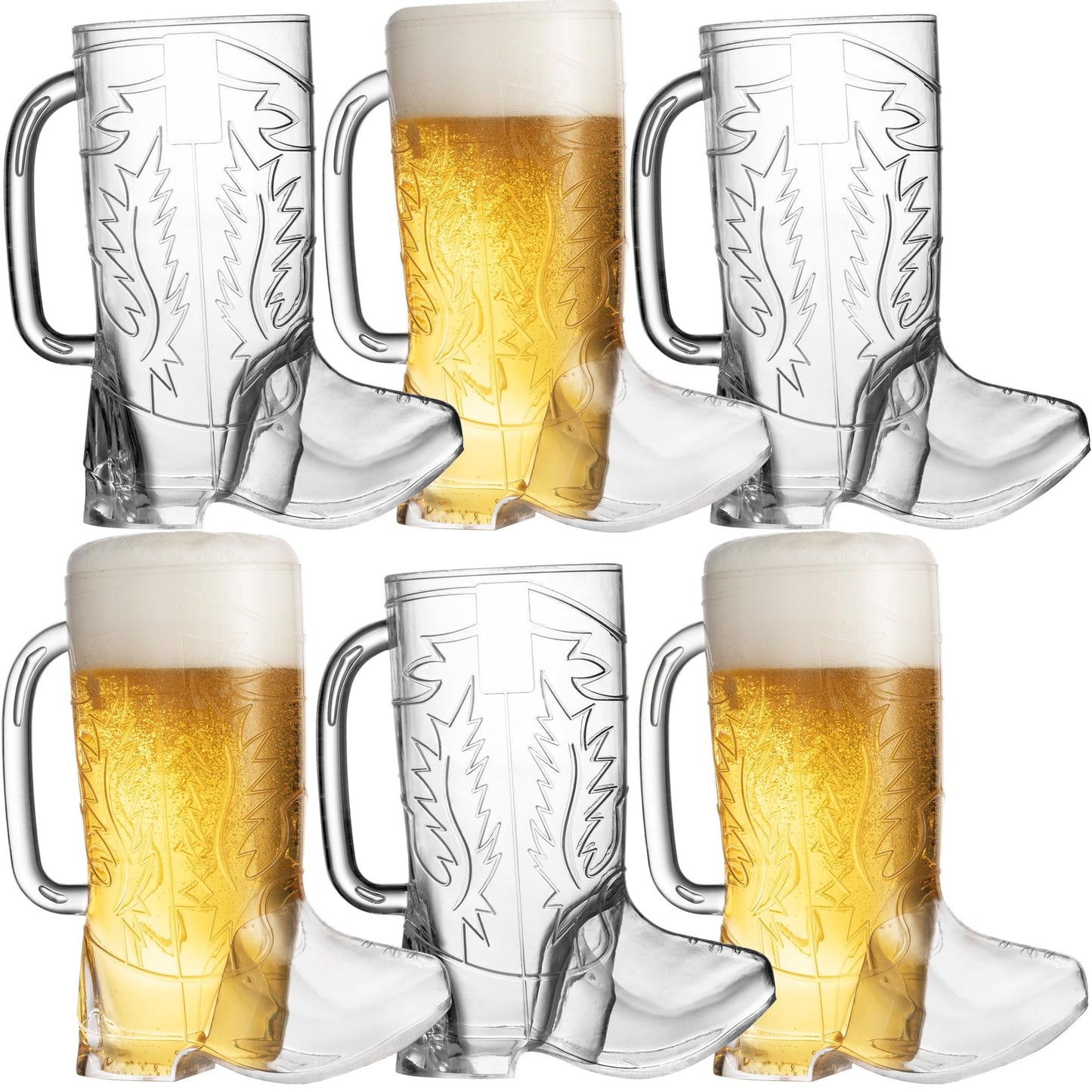 Rodeo Roundup Cups - Set of 6 Western Cowboy and Cowgirl Drink Mugs, 17oz Reusable Plastic Mug with Handle for Birthday Party Decorations