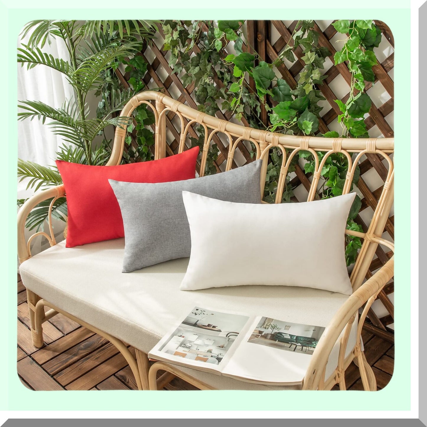 Waterproof Farmhouse Linen Throw Pillow Covers - Set of 2 Red Decorative Cushion Cases for Outdoor Bedroom Living Room Sofa Chairs 12x20 inch