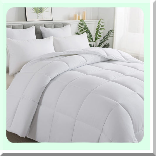All Season White Fluffy Comforter - Lightweight Down Alternative Duvet Insert - Quilted Bedding Comforter - Size 88x92 Inch - Cozy Sleep Essentials