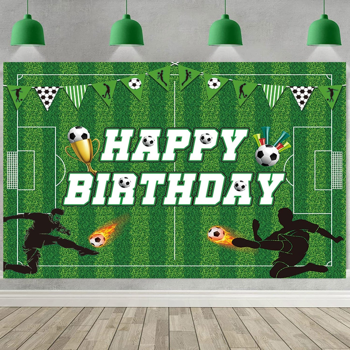 Soccer Field Fiesta Backdrop - Boys' Soccer Birthday Party Decorations - Football Field Photo Background - Soccer Party Banner Supplies 7x5ft