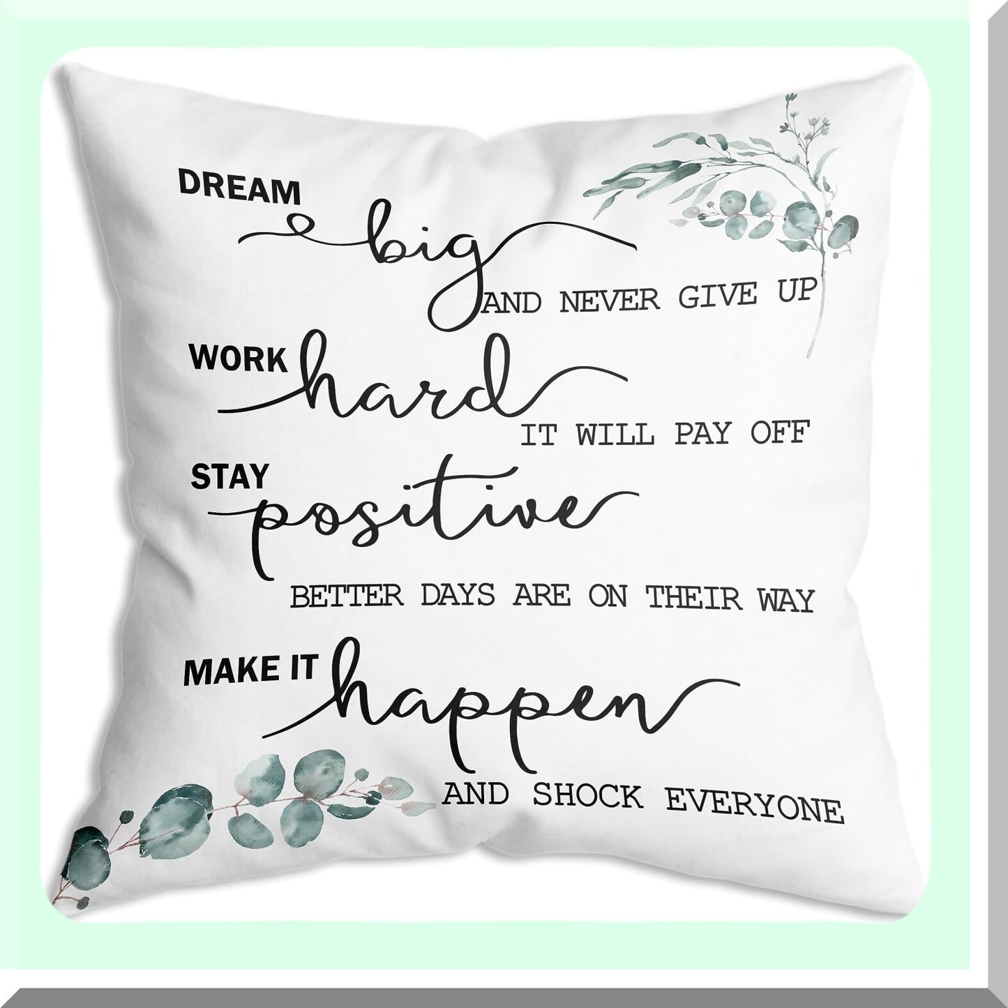 PositiveVibes Pillowcase - Inspirational Decor for Bedroom, Living Room, Office, Classroom - 18x18 inch Black and White Daily Affirmations - Women Men Kids