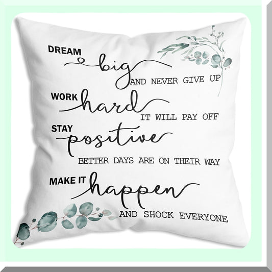 PositiveVibes Pillowcase - Inspirational Decor for Bedroom, Living Room, Office, Classroom - 18x18 inch Black and White Daily Affirmations - Women Men Kids