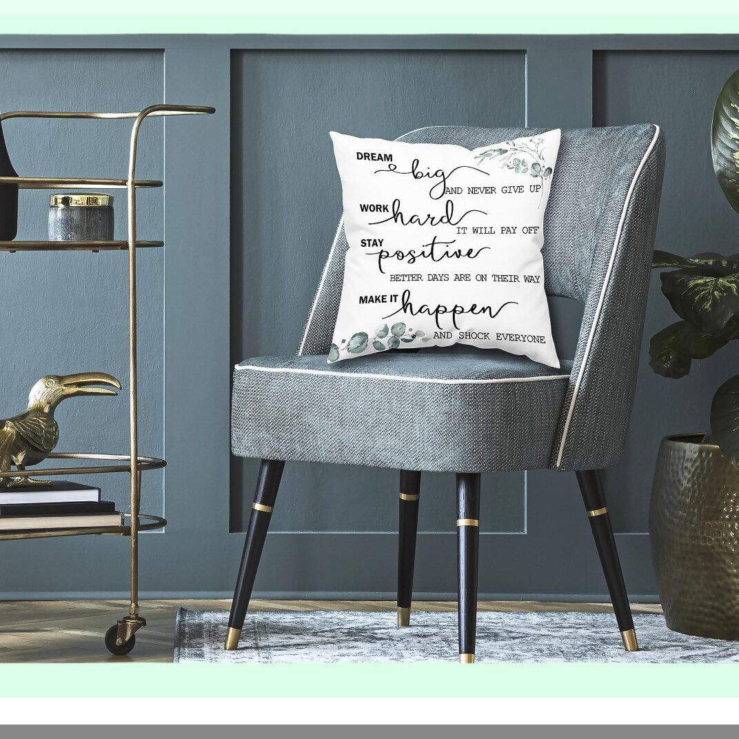 PositiveVibes Pillowcase - Inspirational Decor for Bedroom, Living Room, Office, Classroom - 18x18 inch Black and White Daily Affirmations - Women Men Kids