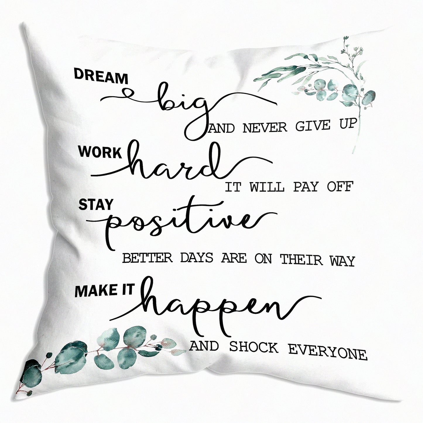 PositiveVibes Pillowcase - Inspirational Decor for Bedroom, Living Room, Office, Classroom - 18x18 inch Black and White Daily Affirmations - Women Men Kids