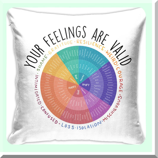 Mindful Emotions Pillow Cover - Mental Health Gift for Psychologist, Therapist - Feelings Wheel Cushion - Psychology Major Birthday Gift - 18x18 in
