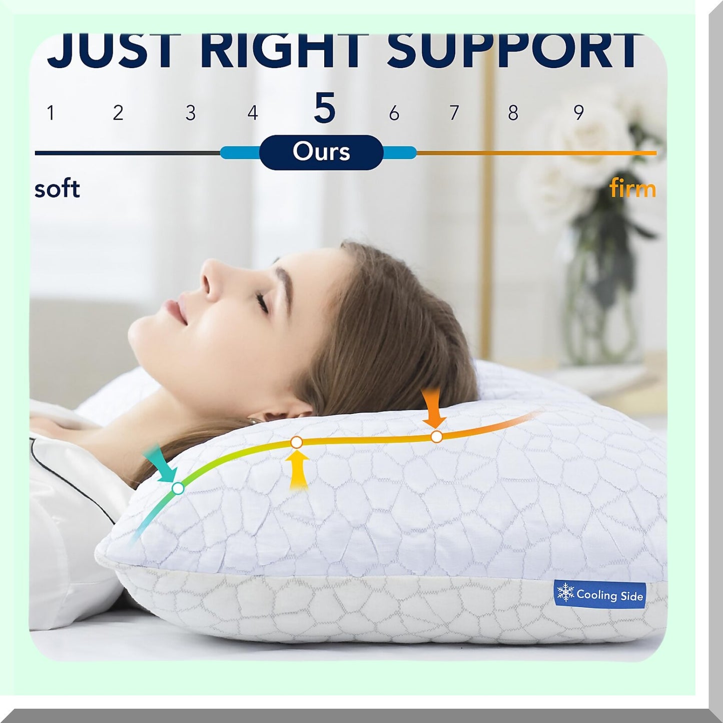 CoolBreeze Memory Foam Pillow Set - Queen Size 2 Pack, Adjustable Firm Support for Side and Back Sleepers, Cooling Gel Infused with Bamboo Cover