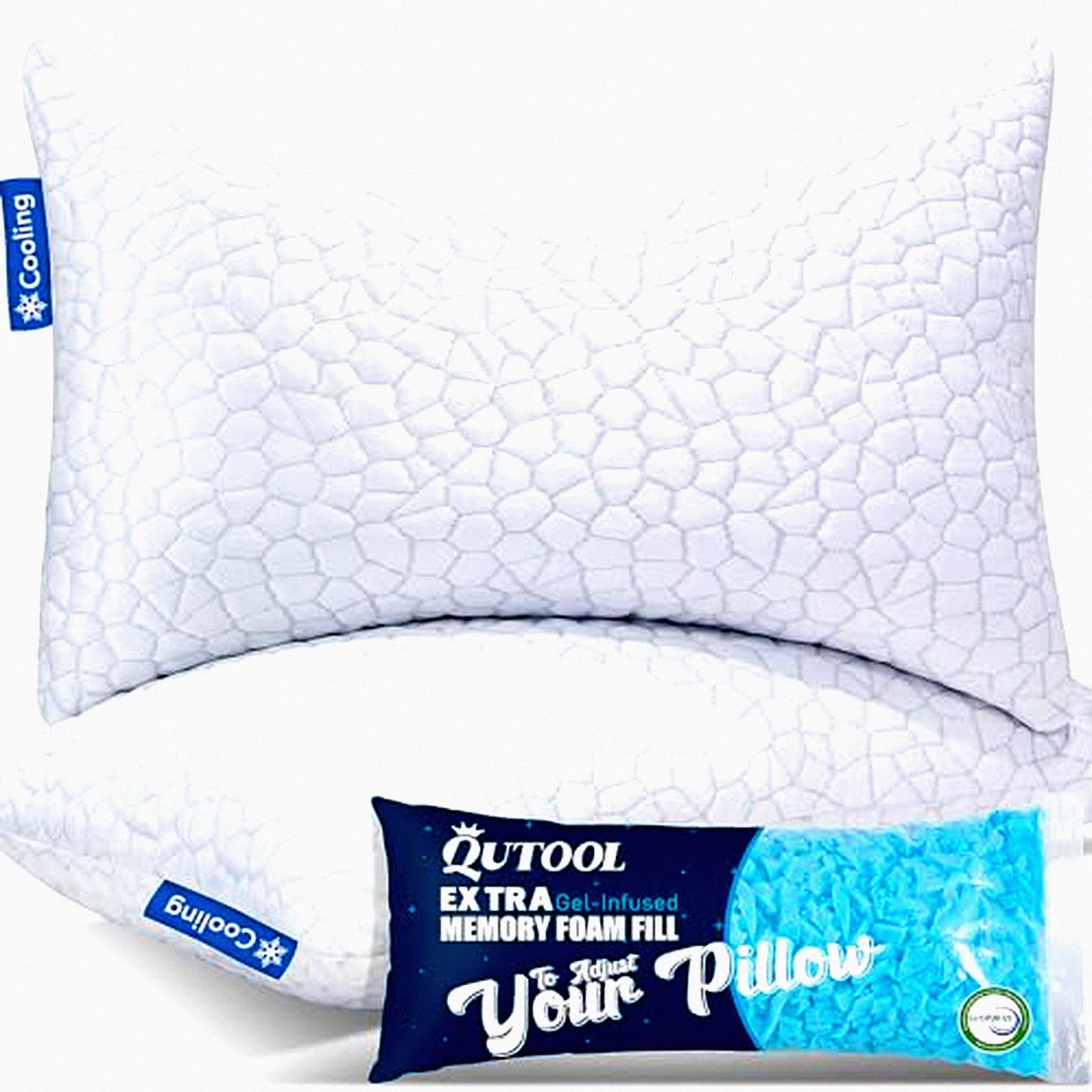 CoolBreeze Memory Foam Pillow Set - Queen Size 2 Pack, Adjustable Firm Support for Side and Back Sleepers, Cooling Gel Infused with Bamboo Cover