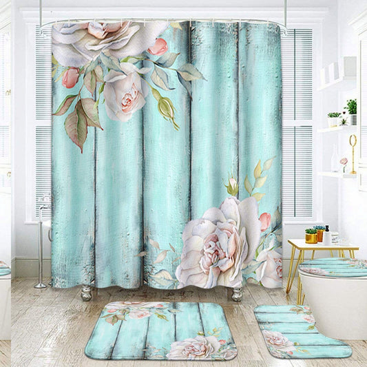 4 Pcs Bathroom Decor Set Shower Curtain Rug Tet Cover U Carpet