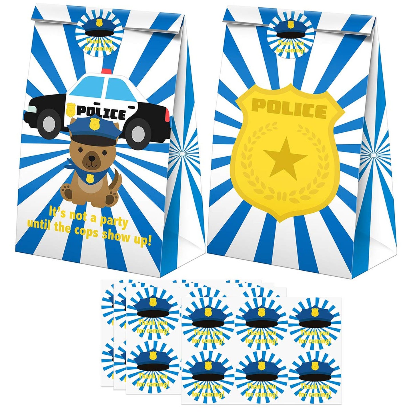 Police Party Favor Bags with Stickers - 24 Pack