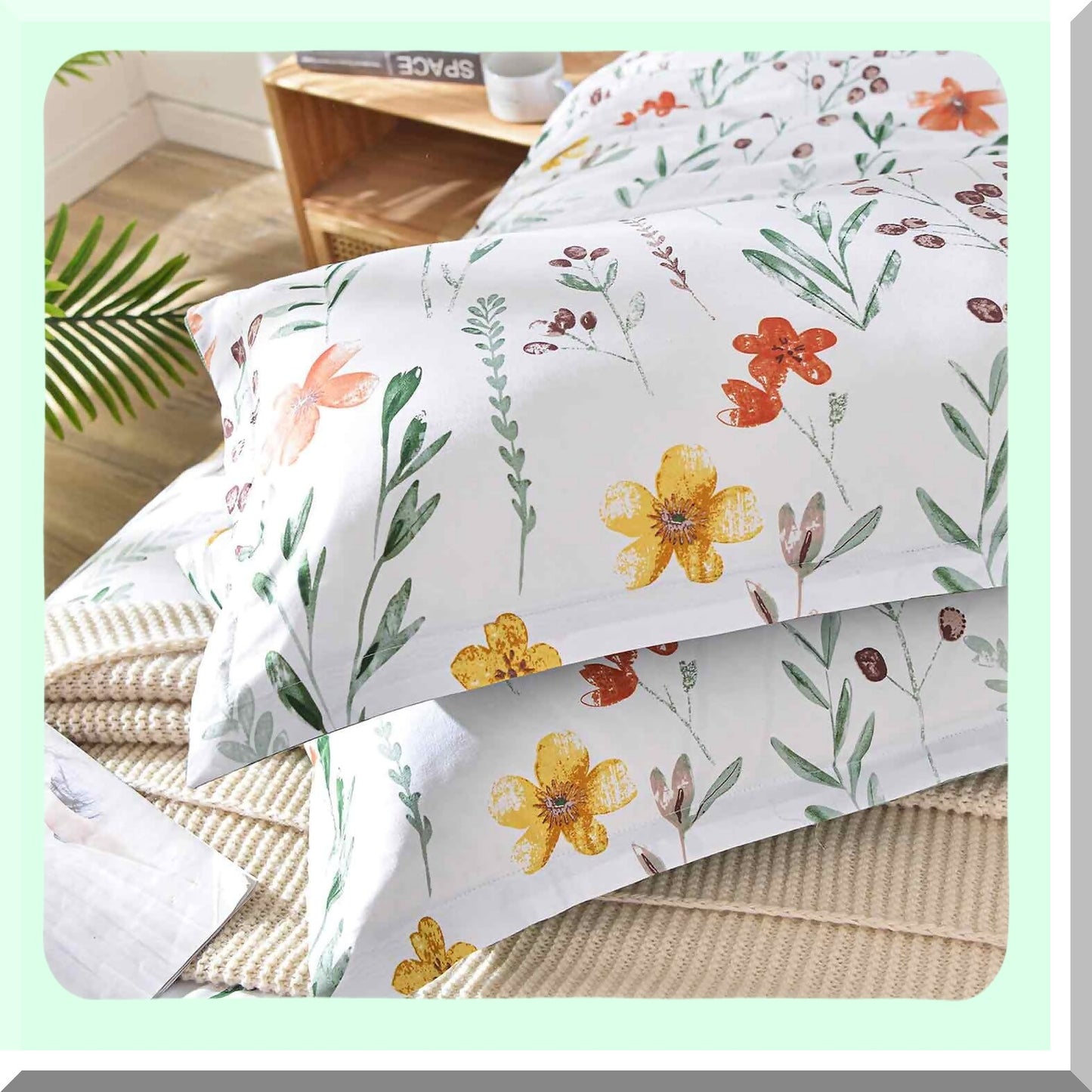 Floral Leaf Reversible Comforter Set - Vintage Farmhouse Bedding - Soft Microfiber Duvet - White Yellow Green Pattern Print - 3PC Bed Sets - 80 x 90 - Down Alternative - Bag for Women Men