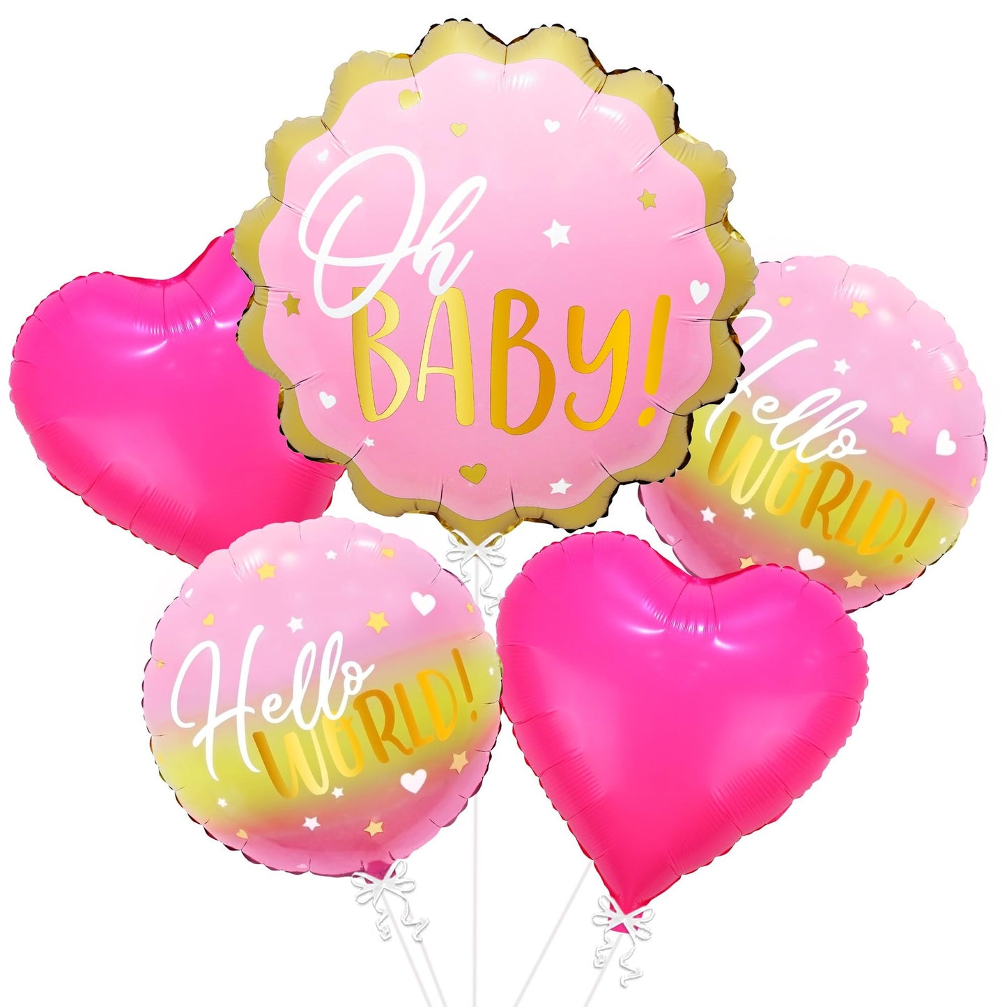 Pink Baby Bliss Balloons - 30 Inch, Pack of 5 Girl Baby Shower Gender Reveal Decorations. Welcome your little one with these adorable balloons!