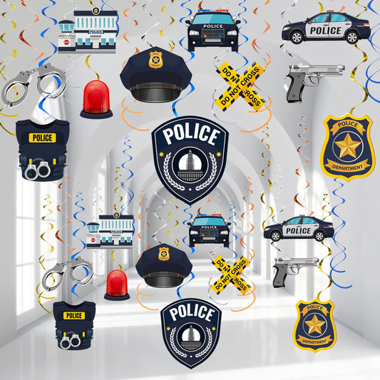 Blue Line Celebration Swirls - 30 Pack Police Party Decorations for Graduation, Birthday, Baby Shower - Law Enforcement Theme Supplies