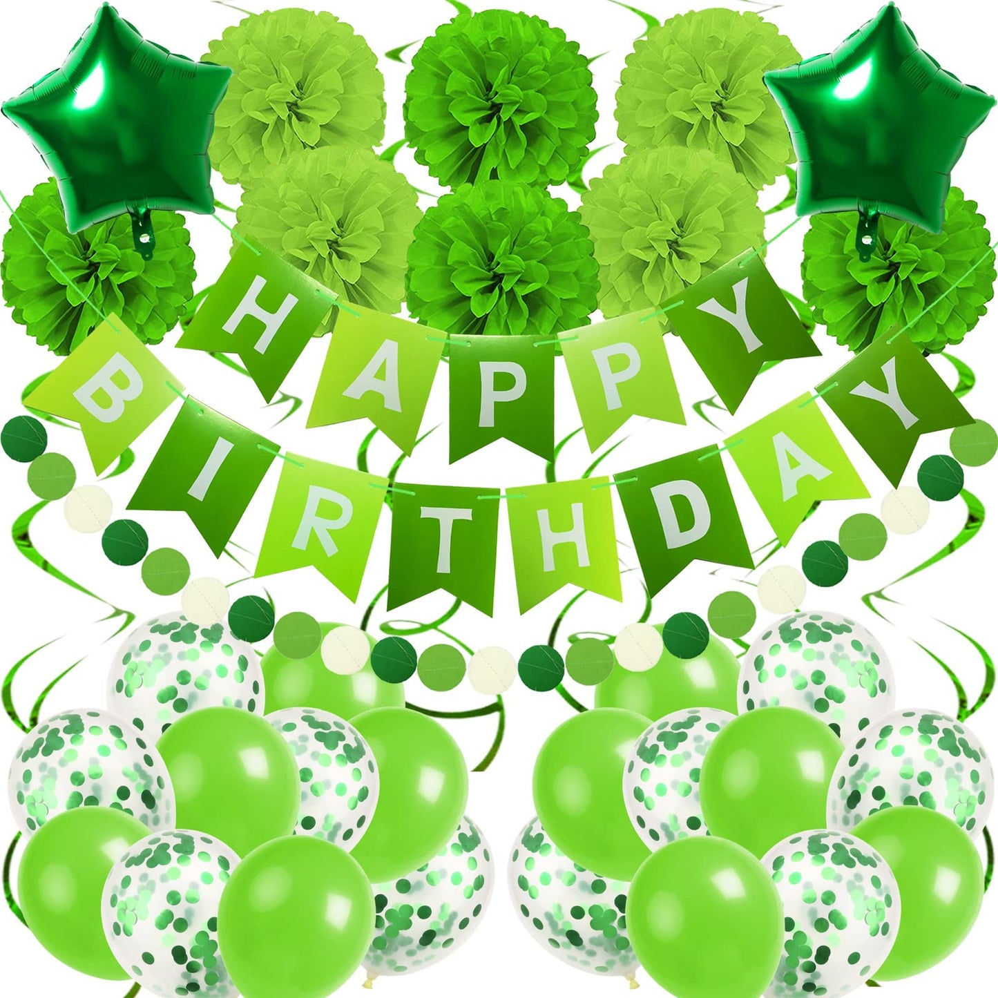 Green Birthday Decorations Set for Women and Kids