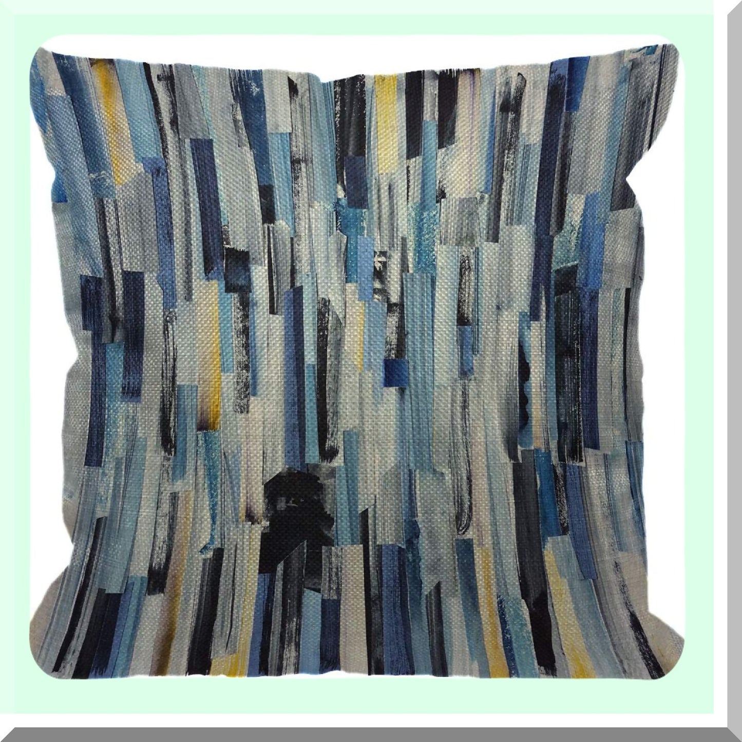 Geometric Ink Stripes Decor Pillow - Multicolor Teal Cushion Cover - Abstract Texture Sofa Throw - Cotton Linen Square Case - Home Couch Accent 18x18"