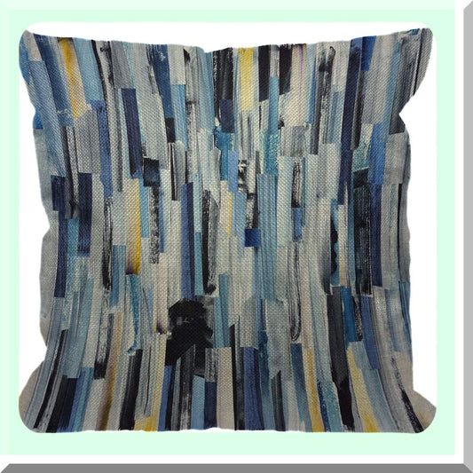 Geometric Ink Stripes Decor Pillow - Multicolor Teal Cushion Cover - Abstract Texture Sofa Throw - Cotton Linen Square Case - Home Couch Accent 18x18"