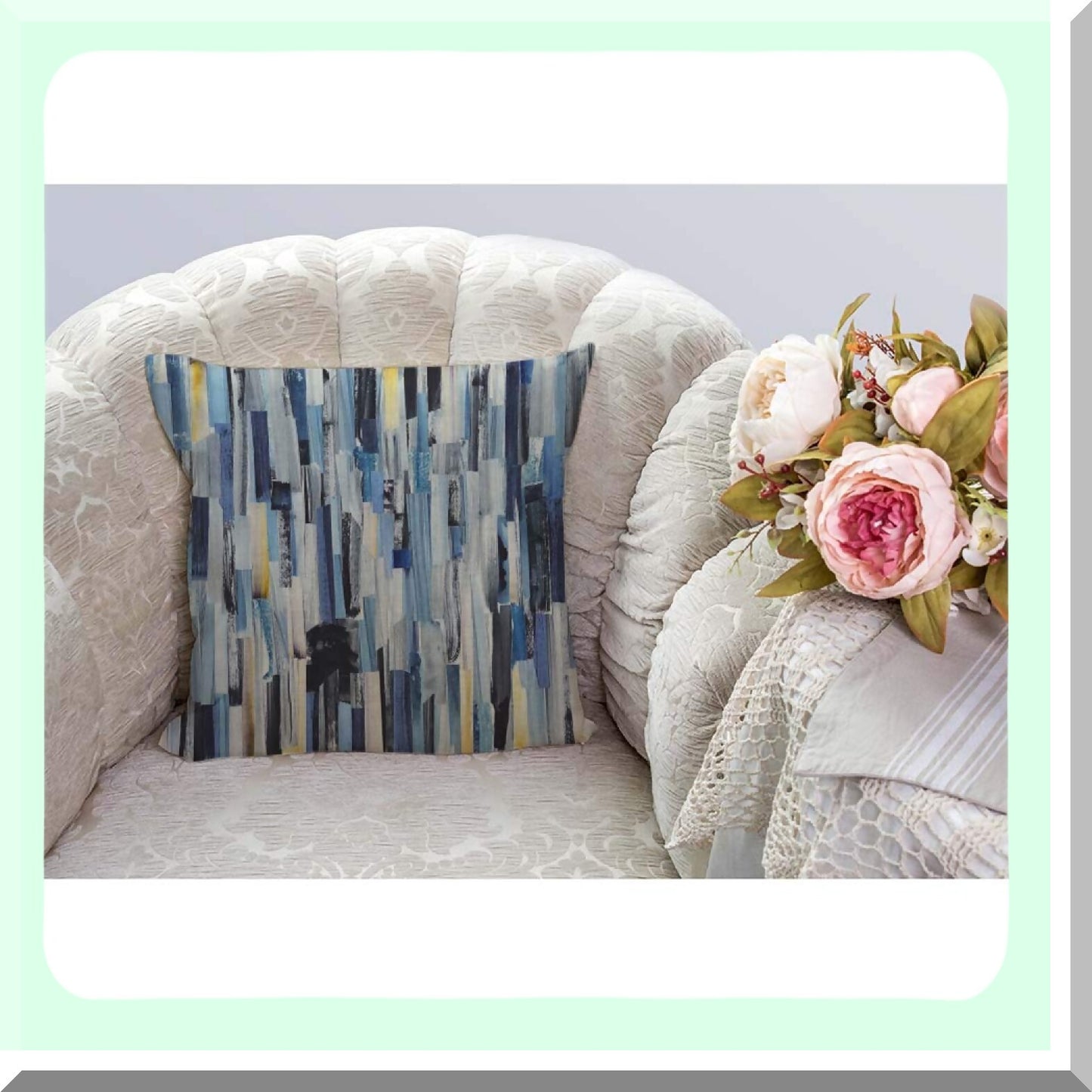 Geometric Ink Stripes Decor Pillow - Multicolor Teal Cushion Cover - Abstract Texture Sofa Throw - Cotton Linen Square Case - Home Couch Accent 18x18"