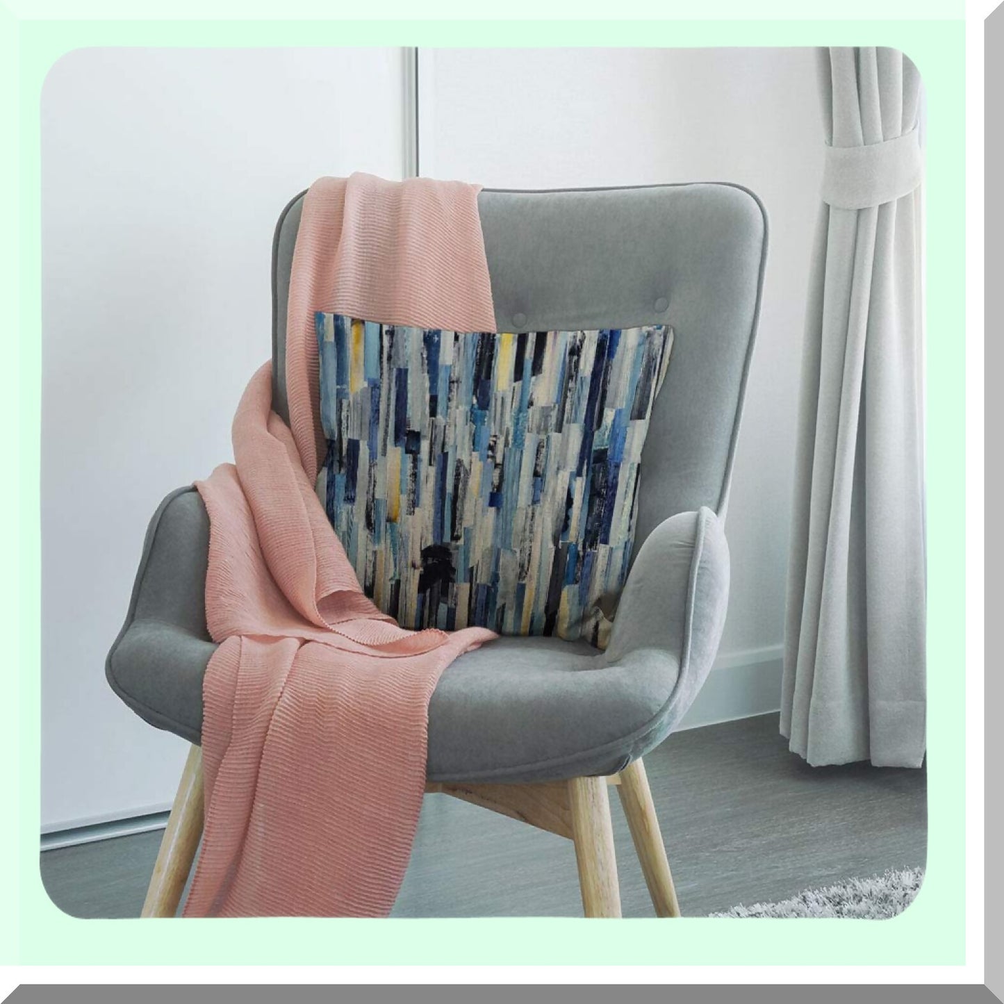 Geometric Ink Stripes Decor Pillow - Multicolor Teal Cushion Cover - Abstract Texture Sofa Throw - Cotton Linen Square Case - Home Couch Accent 18x18"