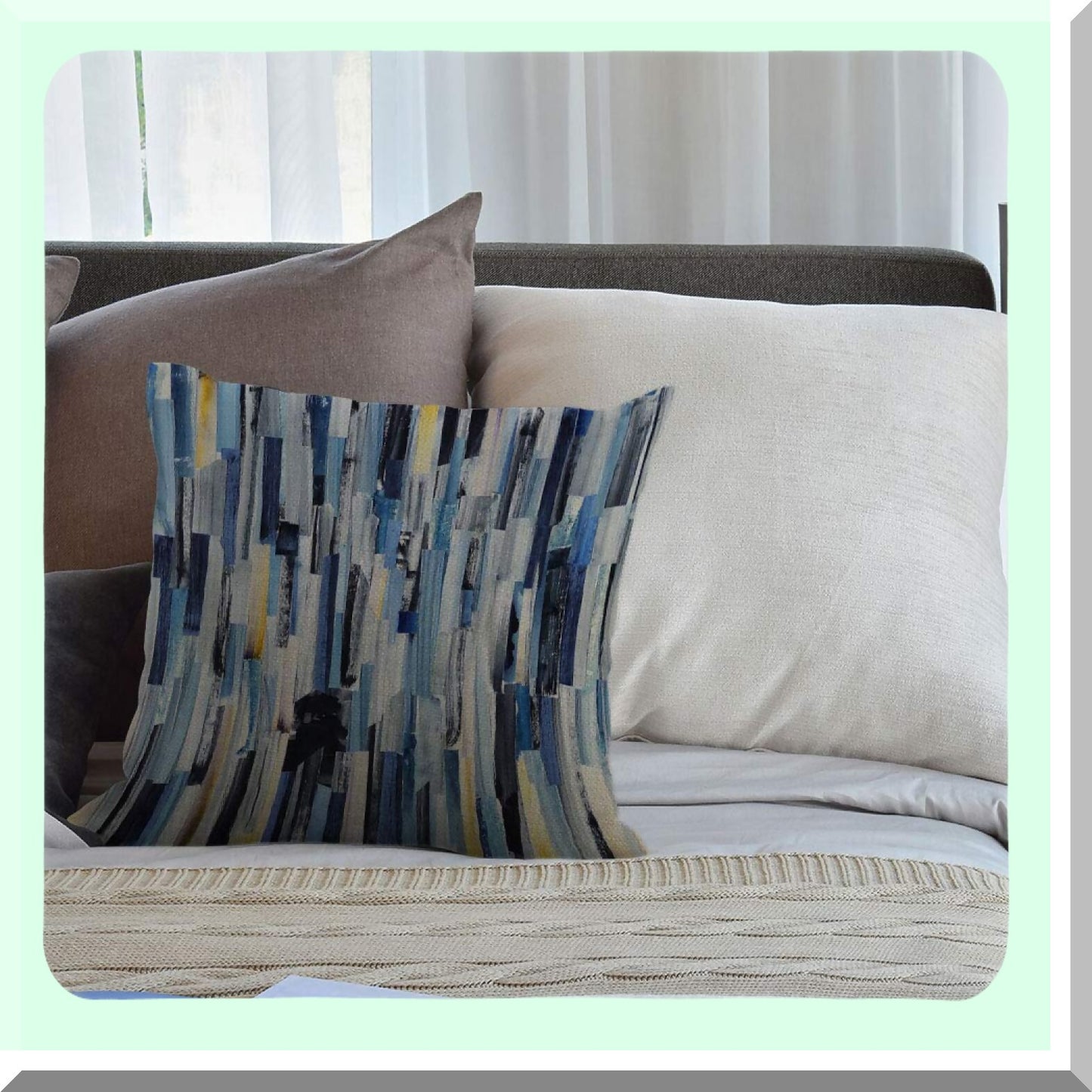 Geometric Ink Stripes Decor Pillow - Multicolor Teal Cushion Cover - Abstract Texture Sofa Throw - Cotton Linen Square Case - Home Couch Accent 18x18"