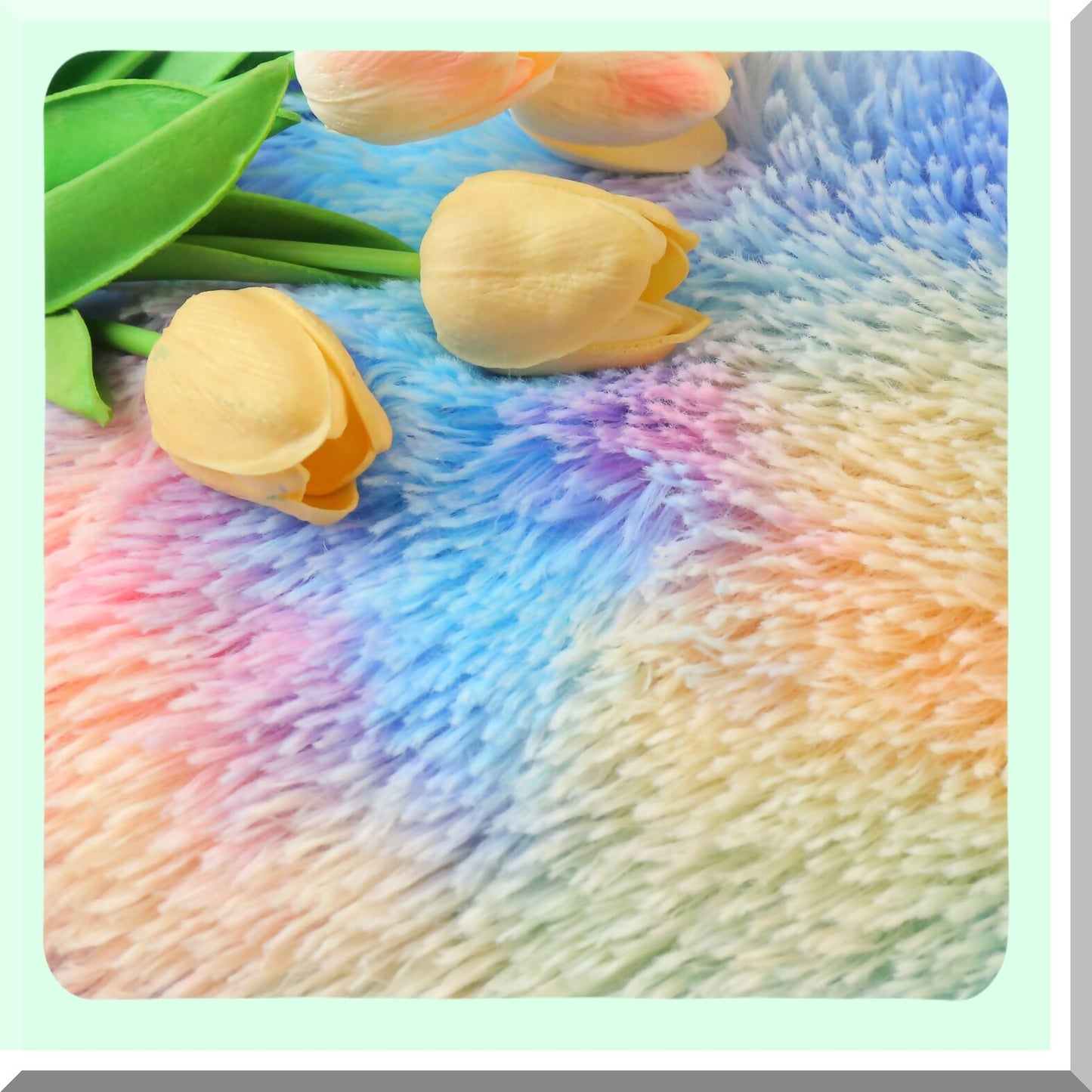 Rainbow Fluffy Pillow Set - Soft Throw Cushion Cover for Girl Room Decor - Cute Decorative Square Plush Sofa Pillows - 2pcs 24x24 Bedroom Couch Pillowcase