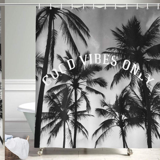 Palm Tree Shower Curtain 72x72 Black White Gray Fabric