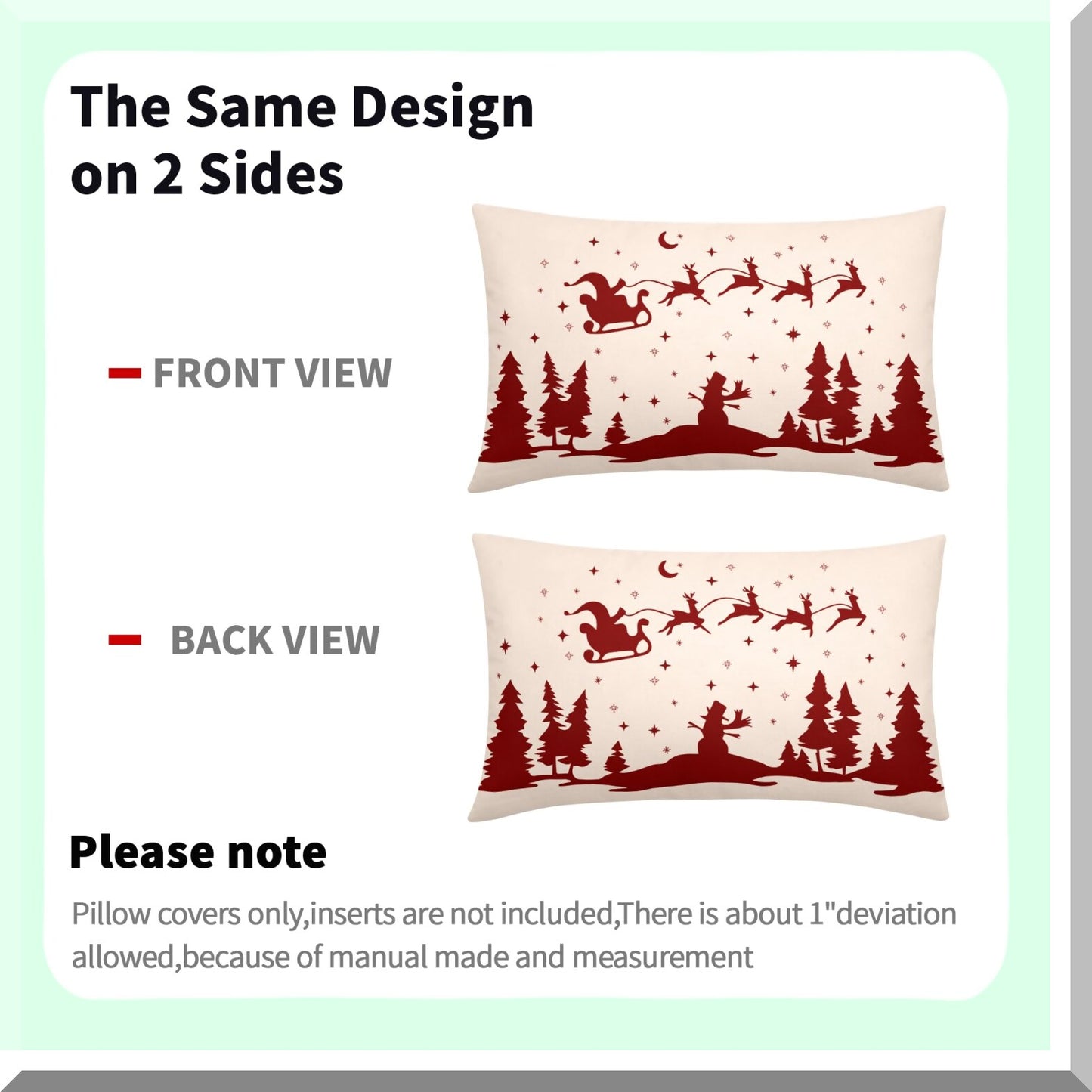 Winter Wonderland Lumbar Pillow Covers - Set of 2 Snowy Forest Decorative Rectangle Cases for Couch & Outdoor. Xmas Tree & Snowman Design, 12X20 Inch Cotton Linen Throw Pillows.