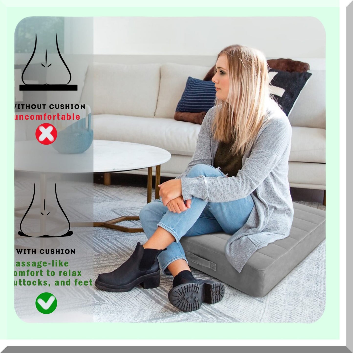 ComfortCloud Floor Cushion - Extra Large Square Meditation Pillow for Adults & Kids - Thick Foam Seating with Soft Tufted Cover - Washable & Durable - Ideal for Sitting, Yoga, & Relaxation - 24" Grey