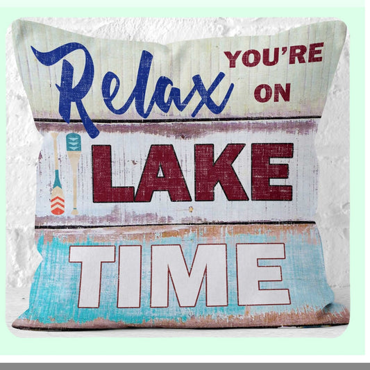 Rustic Lake Retreat Decor Pillow - Vintage Style 18x18 Throw Cover for Relaxing on Lake Time - Cabin Decorative Cushion Case