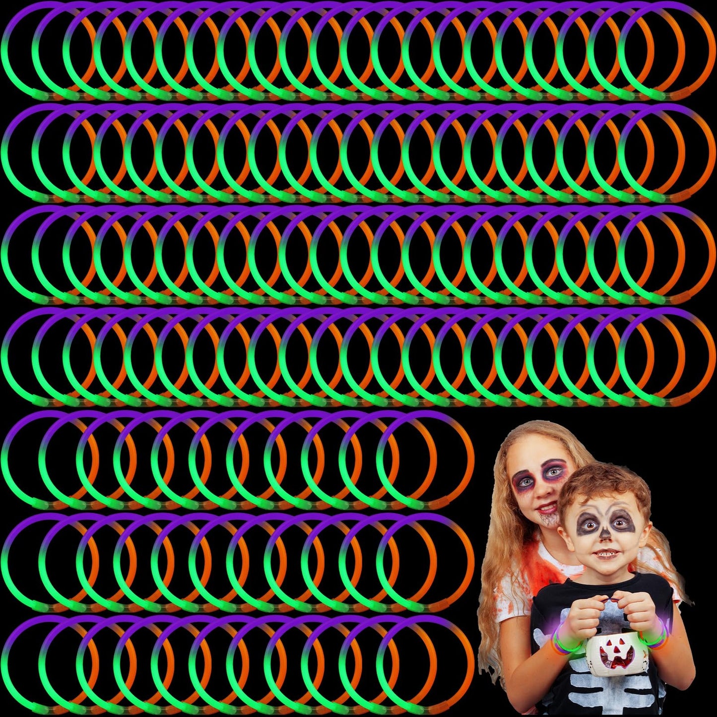 Neon Glow Party Bracelets - 8" Light-Up Bracelets for Kids & Concerts - Orange, Purple, Green Glow Sticks - 50 Pcs Glow in the Dark Bracelets