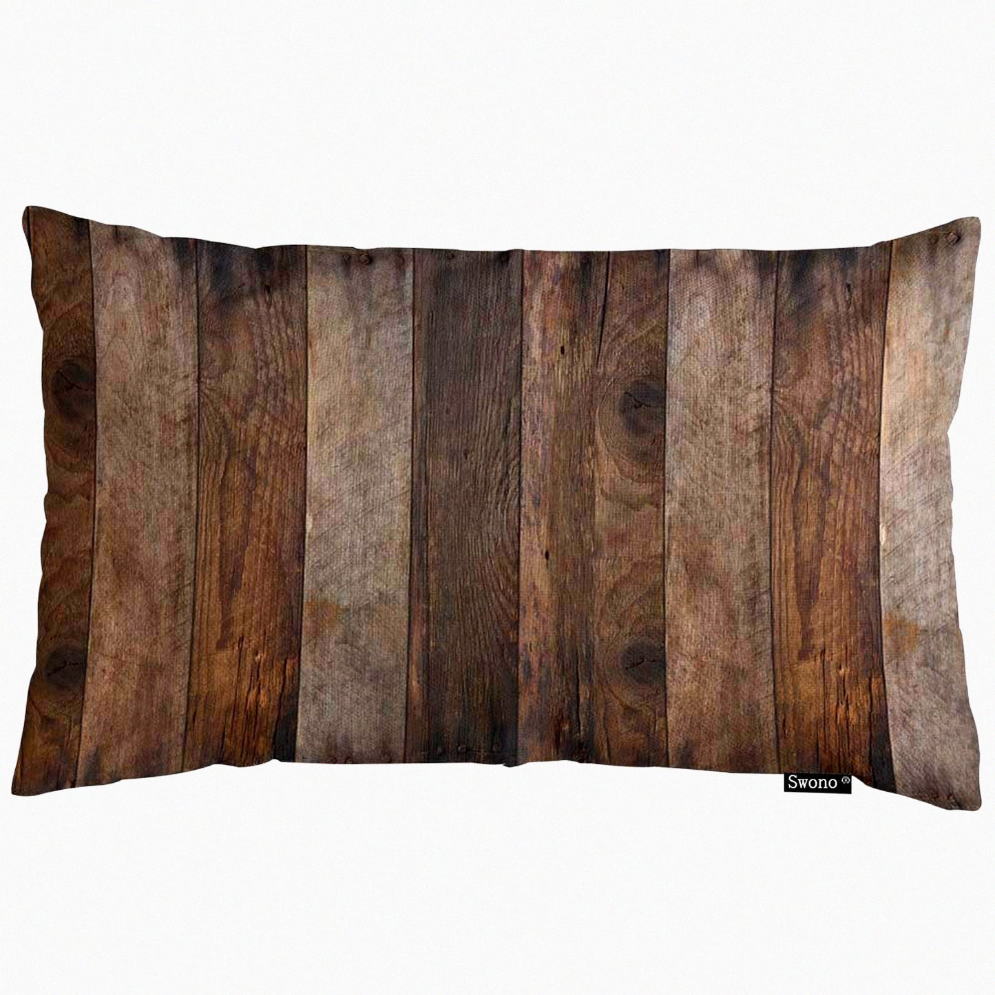 Rustic Wood Plank Decorative Pillow Cover - Brown Cotton Linen Sofa Bed Couch Pillowcase - Wooden Dark Floor Rectangular Throw Pillow 12"X20"