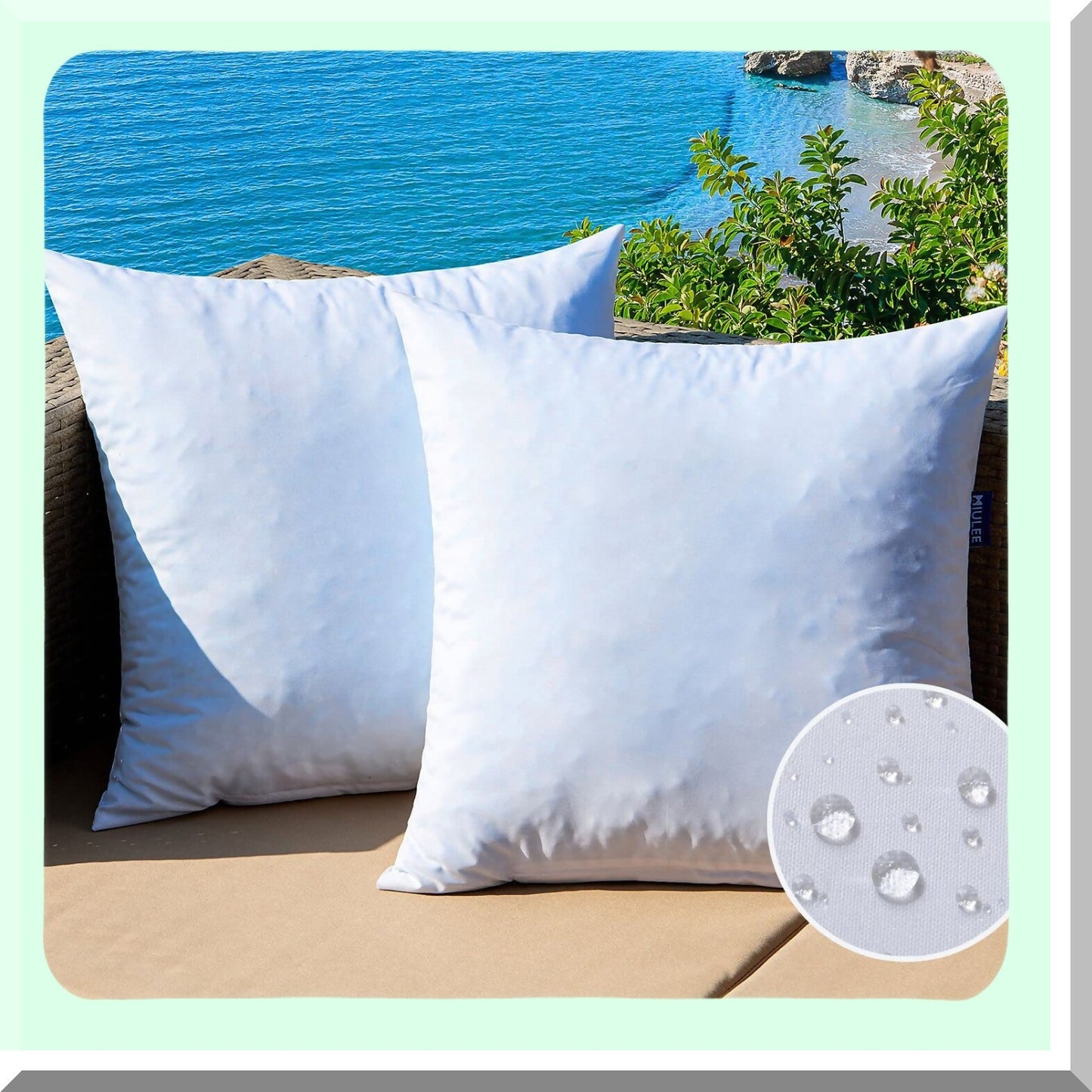 CoolFoam Outdoor Pillow Inserts - Set of 2 Premium Water Resistant Throw Pillows with Shredded Memory Foam Cooling Filler. Perfect Square Decorative Couch Stuffer Sham for Patio Furniture.