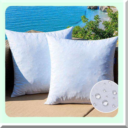 CoolFoam Outdoor Pillow Inserts - Set of 2 Premium Water Resistant Throw Pillows with Shredded Memory Foam Cooling Filler. Perfect Square Decorative Couch Stuffer Sham for Patio Furniture.