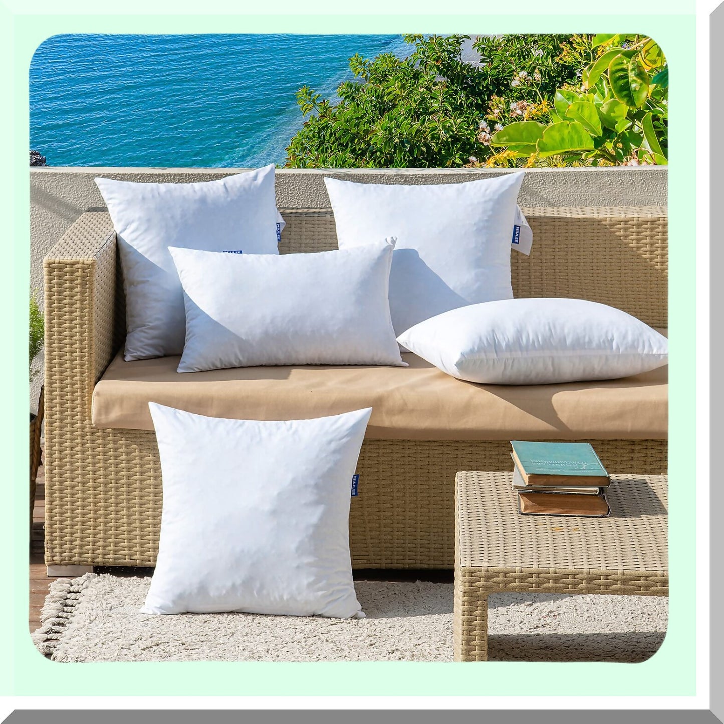 CoolFoam Outdoor Pillow Inserts - Set of 2 Premium Water Resistant Throw Pillows with Shredded Memory Foam Cooling Filler. Perfect Square Decorative Couch Stuffer Sham for Patio Furniture.