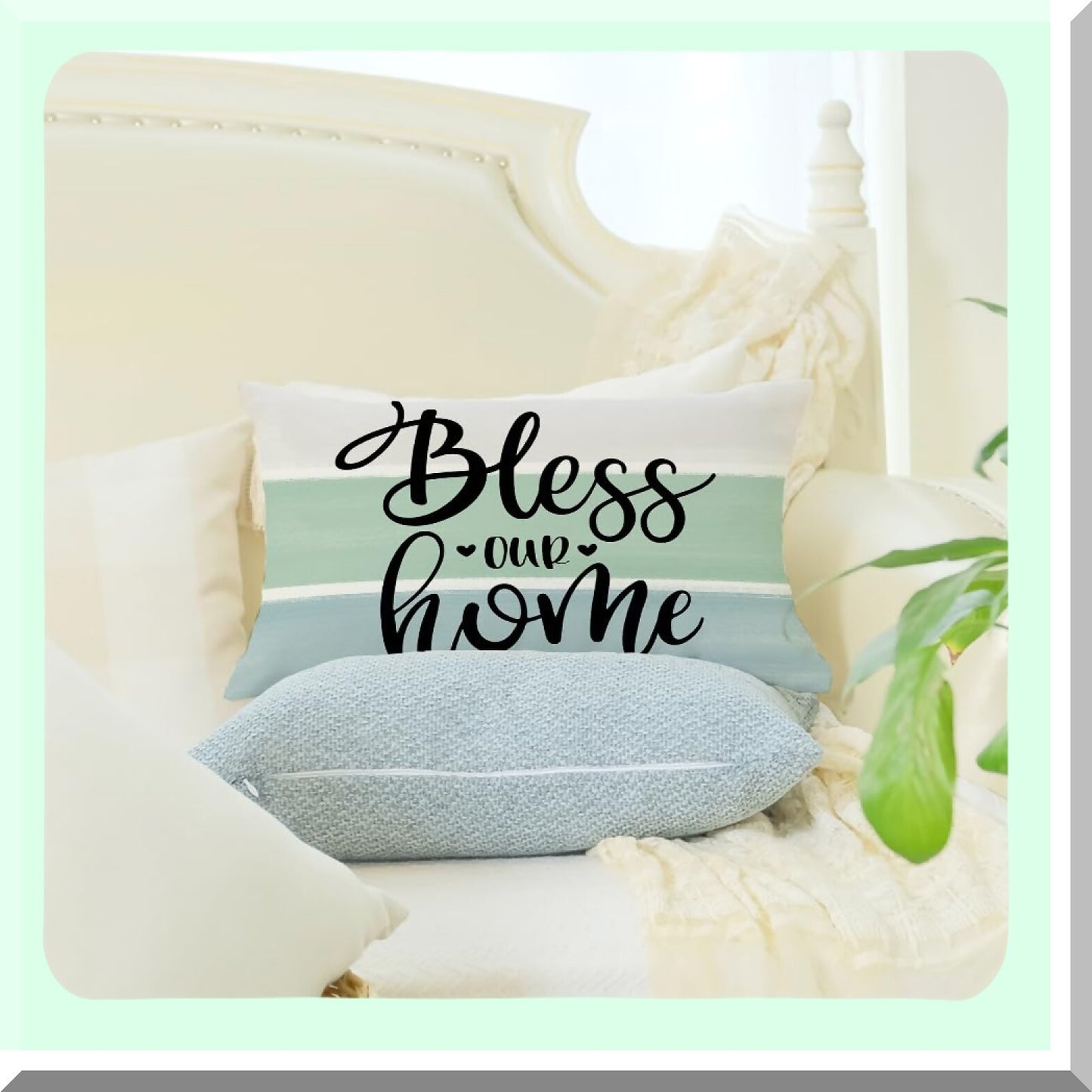 Eucalyptus Blessing Pillow Covers - Set of 4 Buffalo Plaid Cushion Cases for Home Sweet Home Decor. Spring Farmhouse Decor for Couch Sofa.