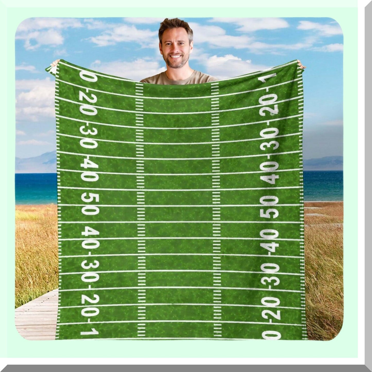 EverCozy Flannel Fleece Blanket - Football Field Green Throw for Bedroom, Couch, Travel - All Season Comfort for Adults & Kids, 80"x60""
