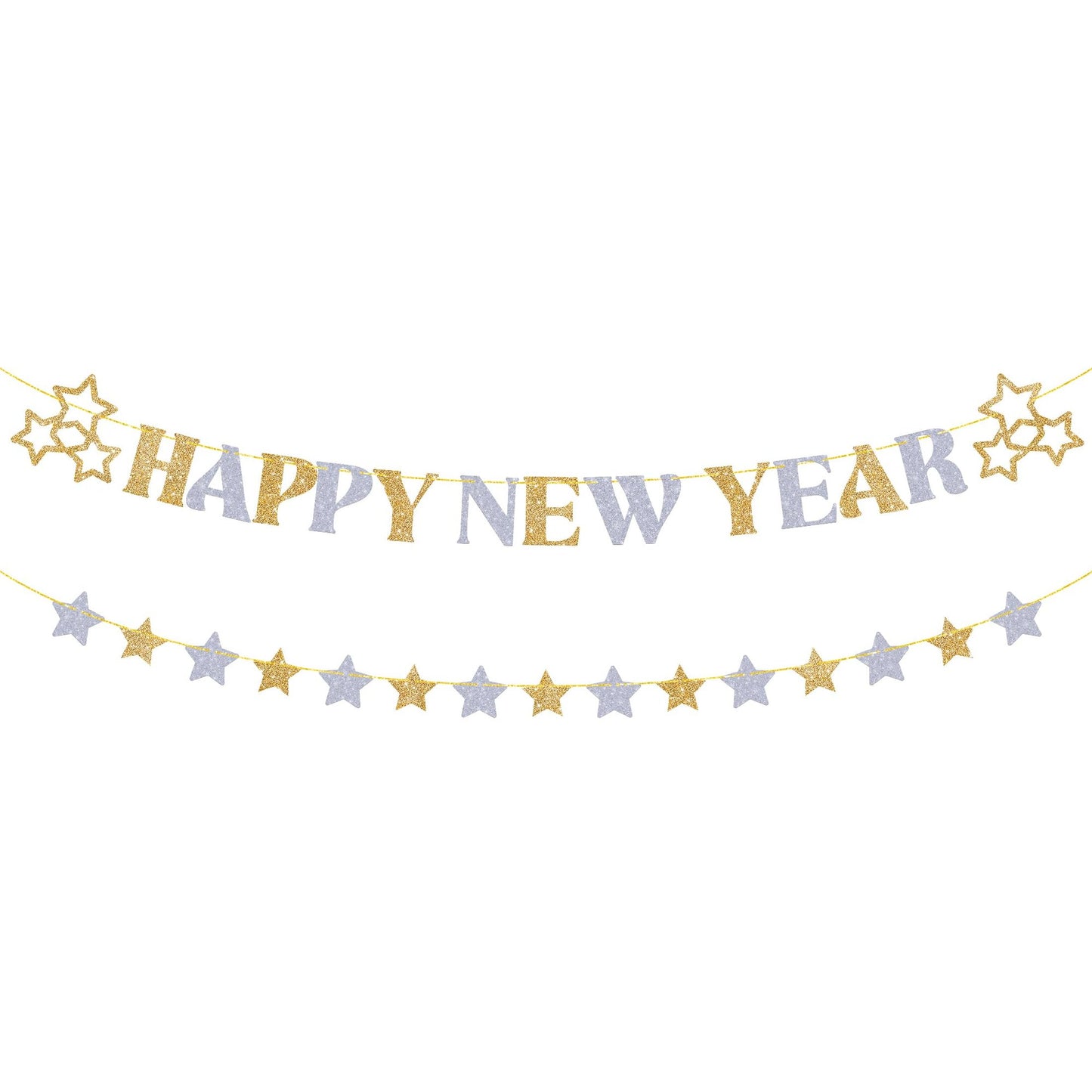 Glitter New Year Banner - 10 Feet, No DIY Party Supplies 2024 - Happy New Year Decorations - NYE Decorations - Happy New Year Sign