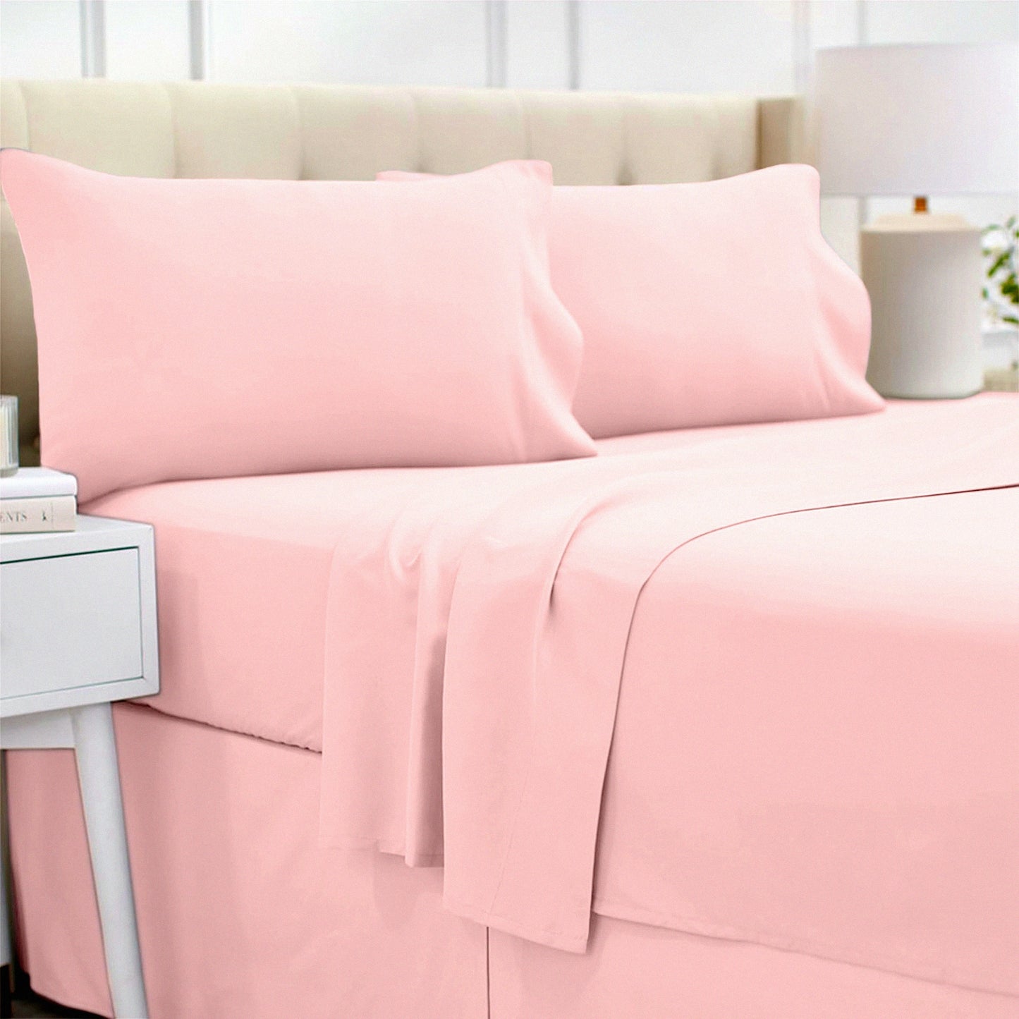 Luxury Linen Collection - Light Pink Queen Bed Sheet Set with Extra Deep Pocket. Soft Microfiber Hotel Bedding, Breathable & Wrinkle Resistant. 4 Piece Sheets & Pillowcase Sets, Fade Resistant & Mach