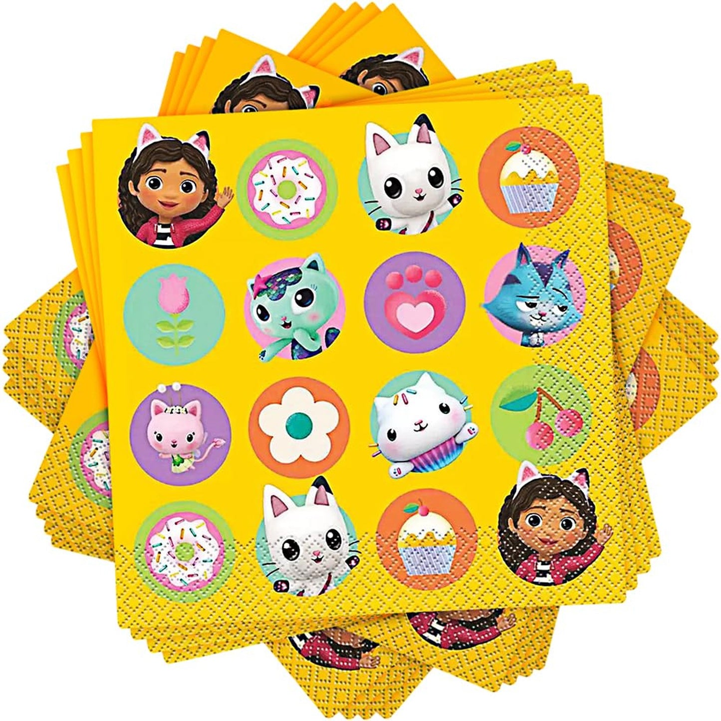 Sunshine Dollhouse Luncheon Napkins - Pack of 16 - Vibrant Yellow Paper Napkins with Adorable Gabby's Dollhouse Design - Ideal for Themed Birthday Parties and Special Celebrations