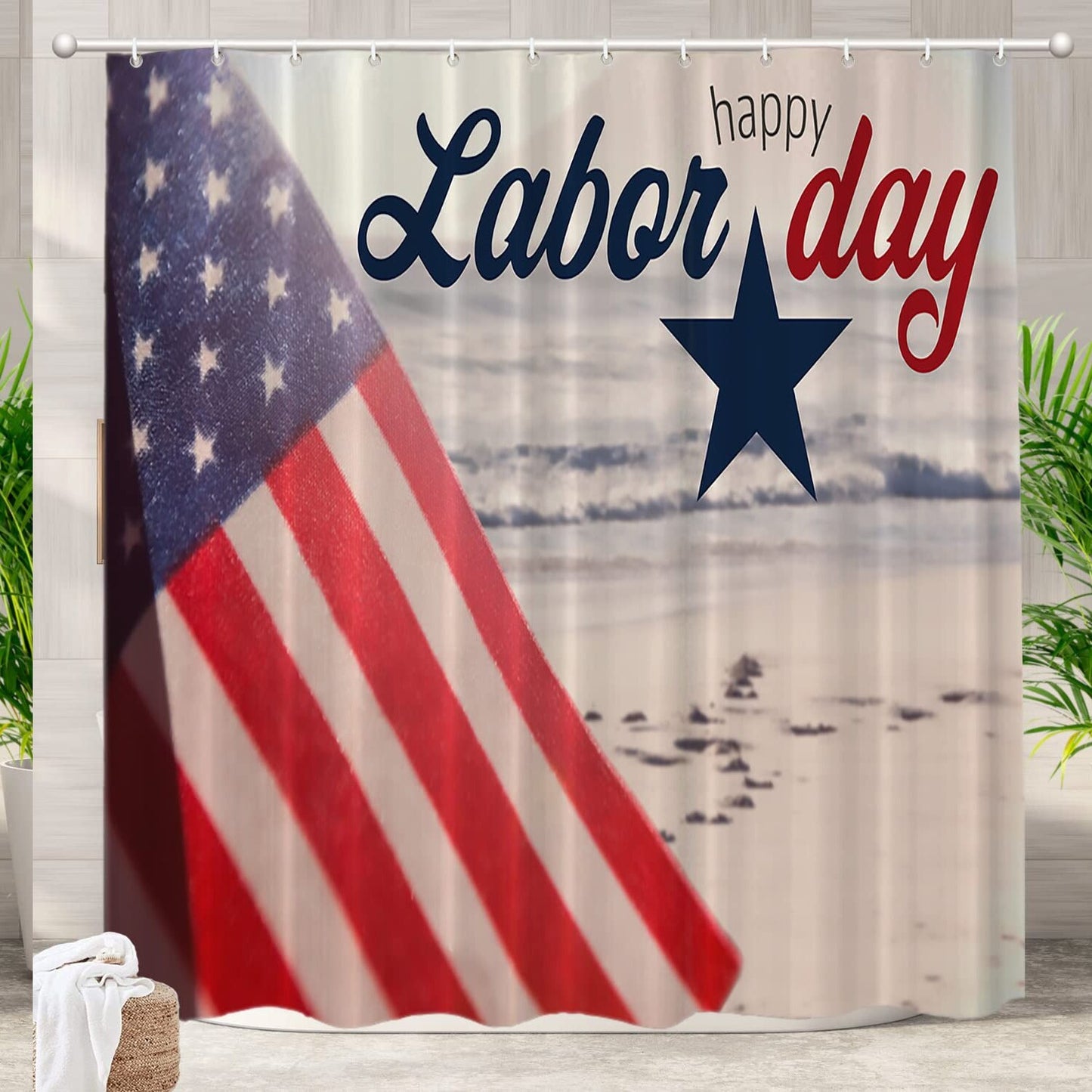 Happy Labor Day Decor Shower Curtain 72x72 Inches