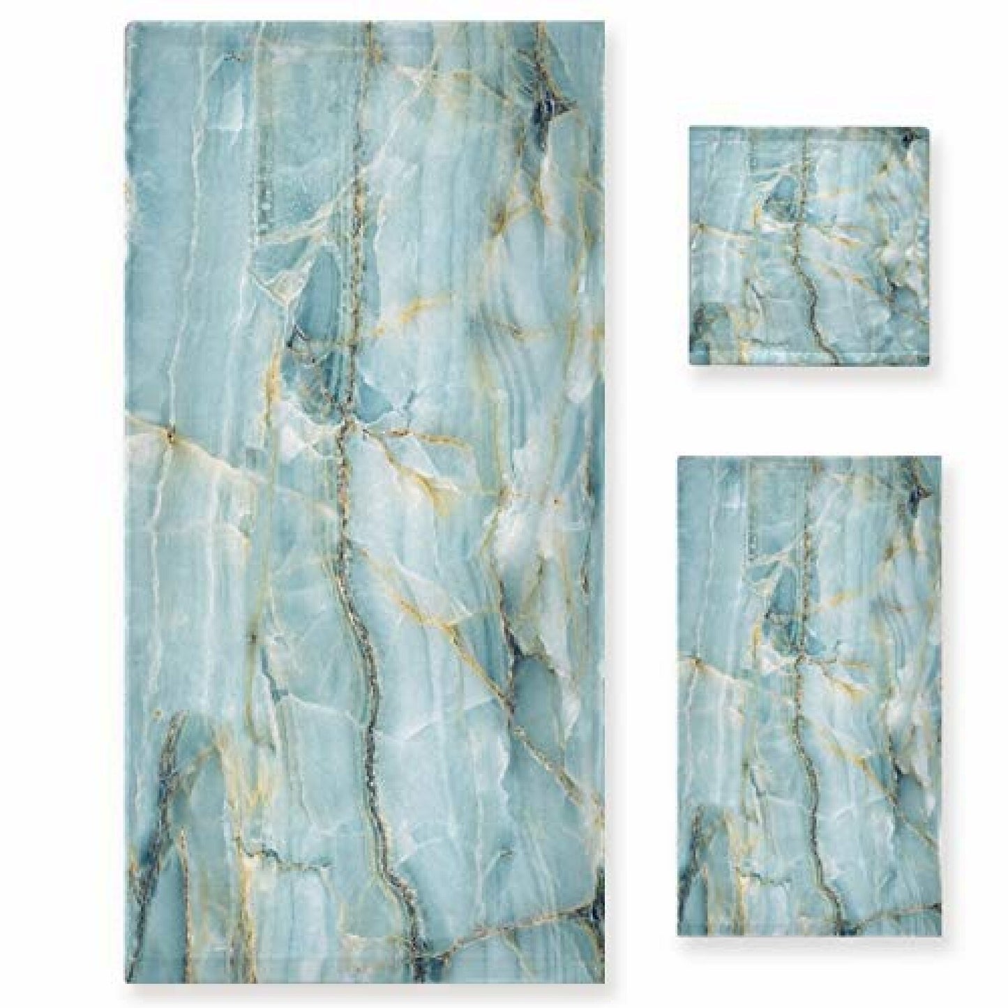 Teal Blue Marble 3-Piece Bathroom Towel Set