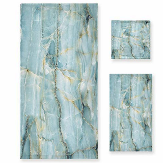 Teal Blue Marble 3-Piece Bathroom Towel Set