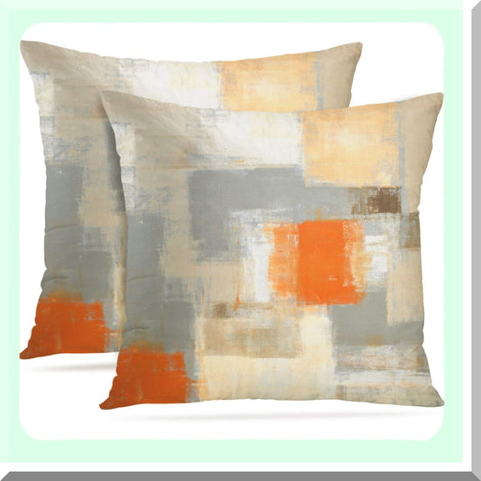 Abstract Art Decor Pillow Covers Set - 18x18 Inches, 2 Pack Modern Painting Pillowcases for Bedroom & Living Room, Cushion Couch Sofa - Beige Orange Theme