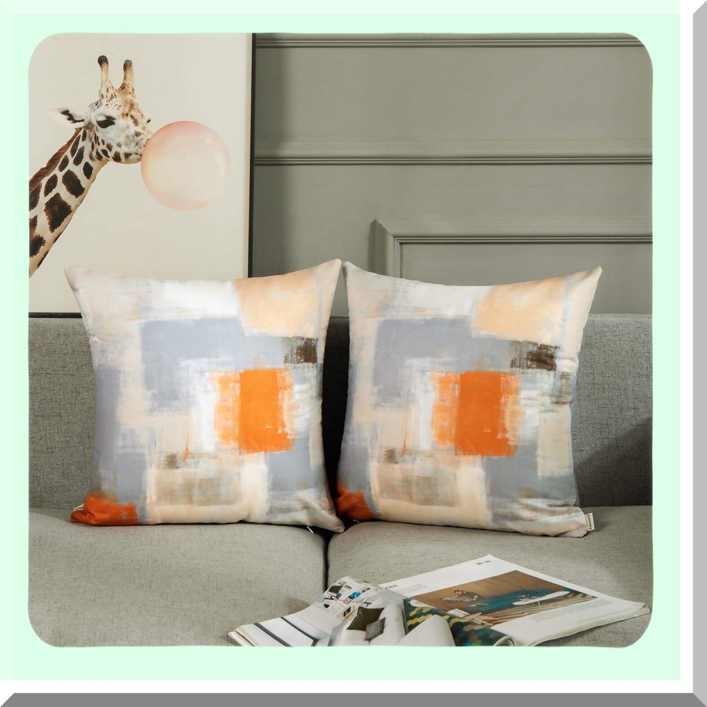 Abstract Art Decor Pillow Covers Set - 18x18 Inches, 2 Pack Modern Painting Pillowcases for Bedroom & Living Room, Cushion Couch Sofa - Beige Orange Theme